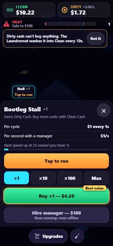 A Corner Boss screenshot showing the 3D city block