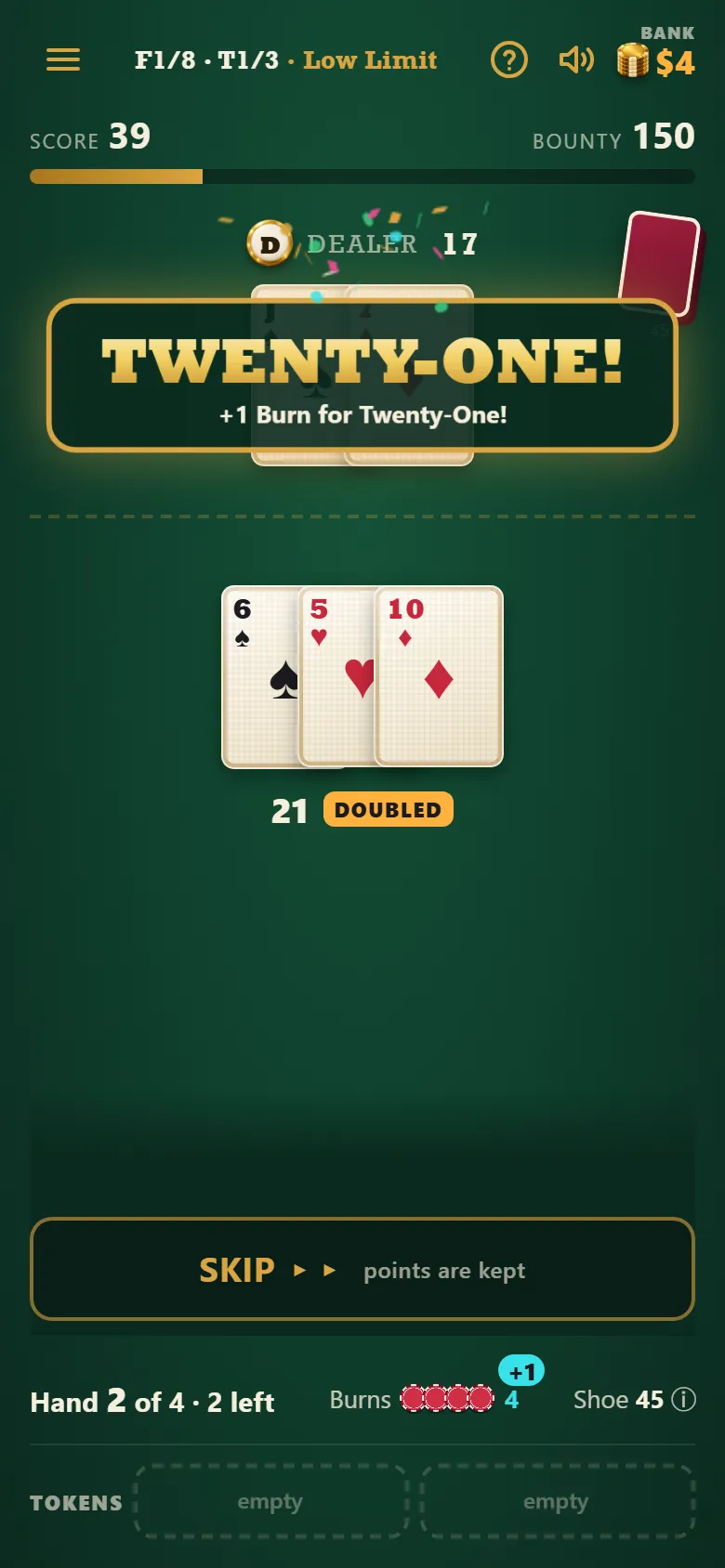 Chips and Mult tallying up after a Double Bust hand