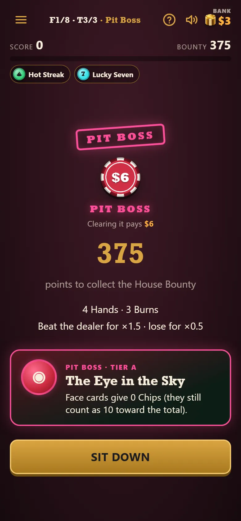 A Double Bust hand being scored on a phone