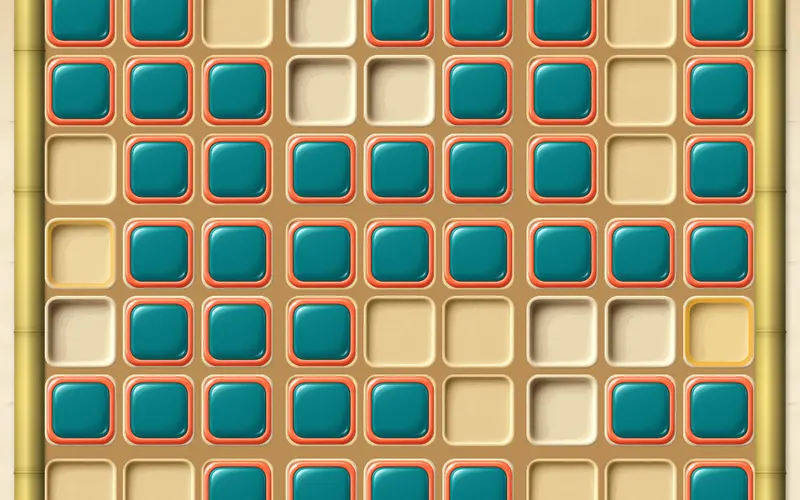 Close-up of a Tiki Tiles board with rows of glossy teal tiles and a few open sand-colored squares